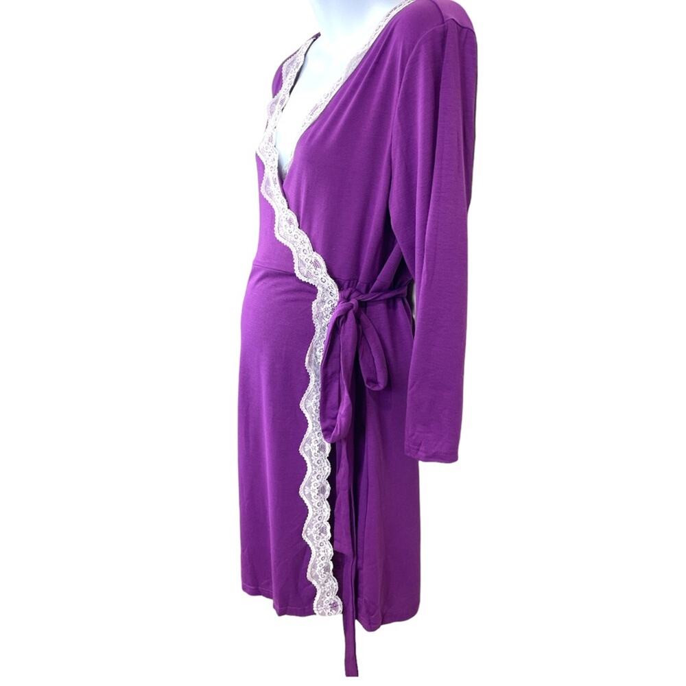Maternity Lace Purple Wrap Light Weight Robe Size XL - Picture 6 of 11